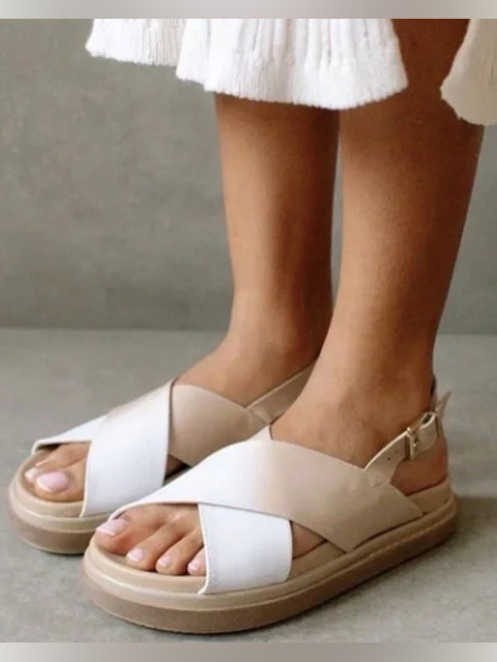 Alohas Cross Slingback Sandals Tan Cream Leather Size 11